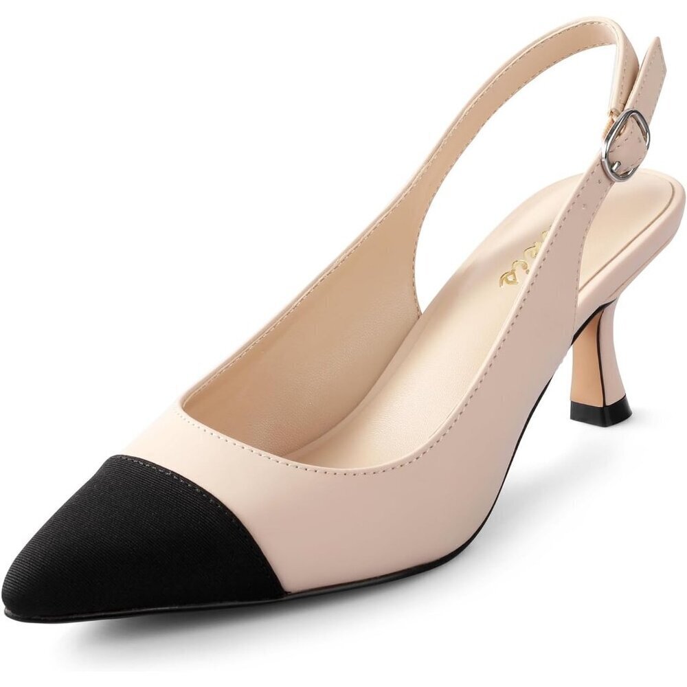 Women's Black Nude Slingback Kitten Heels Closed Pointed Toe Pumps Dress Shoes
